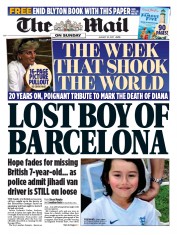The Mail on Sunday (UK) Newspaper Front Page for 20 August 2017