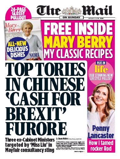The Mail on Sunday Newspaper Front Page (UK) for 21 January 2018