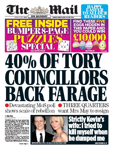 The Mail on Sunday Newspaper Front Page (UK) for 21 April 2019