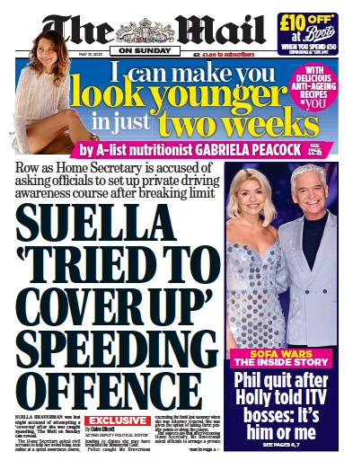 The Mail on Sunday Newspaper Front Page (UK) for 21 May 2023