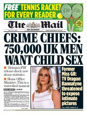 The Mail on Sunday Newspaper Front Page (UK) for 21 June 2015