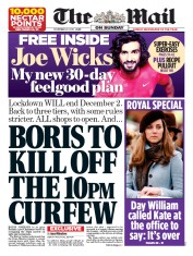 The Mail on Sunday (UK) Newspaper Front Page for 22 November 2020