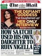 The Mail on Sunday (UK) Newspaper Front Page for 22 December 2013
