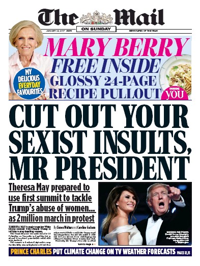 The Mail on Sunday Newspaper Front Page (UK) for 22 January 2017