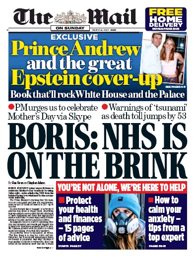 The Mail on Sunday Newspaper Front Page (UK) for 22 March 2020