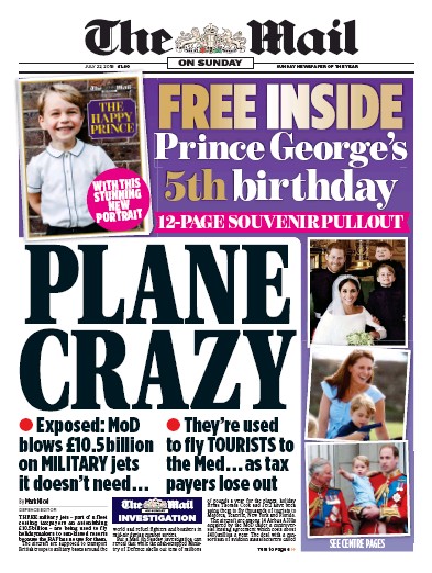 The Mail on Sunday Newspaper Front Page (UK) for 22 July 2018