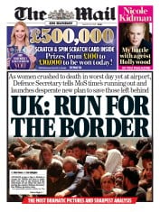 The Mail on Sunday (UK) Newspaper Front Page for 22 August 2021