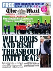 The Mail on Sunday front page for 23 October 2022