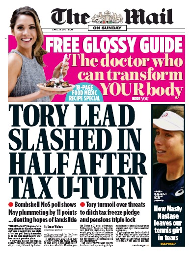 The Mail on Sunday Newspaper Front Page (UK) for 23 April 2017