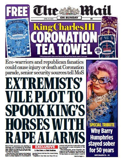 The Mail on Sunday Newspaper Front Page (UK) for 23 April 2023