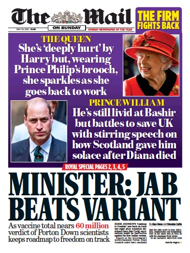 The Mail on Sunday Newspaper Front Page (UK) for 23 May 2021