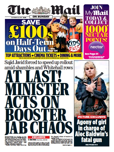 The Mail on Sunday Newspaper Front Page (UK) for 24 October 2021