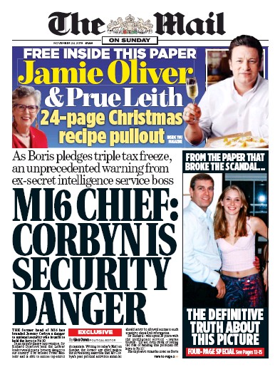 The Mail on Sunday Newspaper Front Page (UK) for 24 November 2019