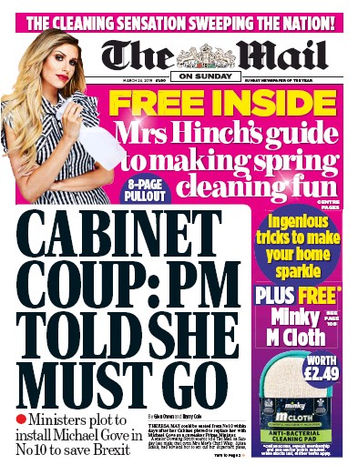The Mail on Sunday Newspaper Front Page (UK) for 24 March 2019