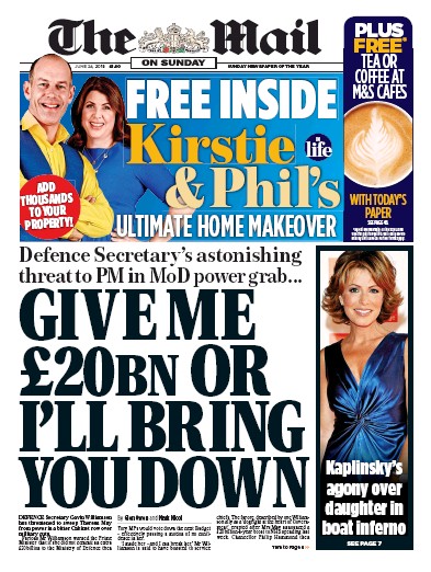 The Mail on Sunday Newspaper Front Page (UK) for 24 June 2018
