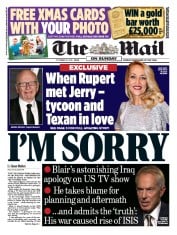 The Mail on Sunday (UK) Newspaper Front Page for 25 October 2015