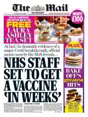 The Mail on Sunday (UK) Newspaper Front Page for 25 October 2020