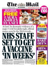 The Mail on Sunday (UK) Newspaper Front Page for 25 October 2020