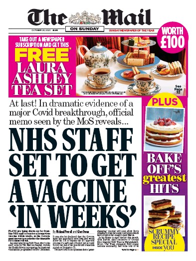The Mail on Sunday Newspaper Front Page (UK) for 25 October 2020