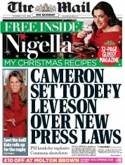 The Mail on Sunday (UK) Newspaper Front Page for 25 November 2012
