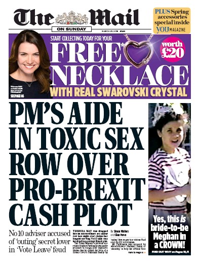 The Mail on Sunday Newspaper Front Page (UK) for 25 March 2018