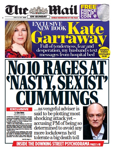 The Mail on Sunday Newspaper Front Page (UK) for 25 April 2021