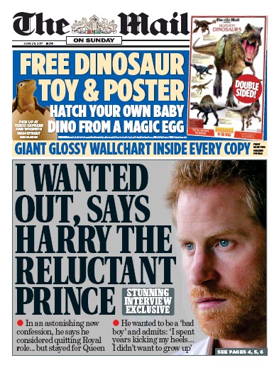 The Mail on Sunday Newspaper Front Page (UK) for 25 June 2017