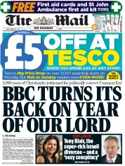 The Mail on Sunday (UK) Newspaper Front Page for 25 September 2011