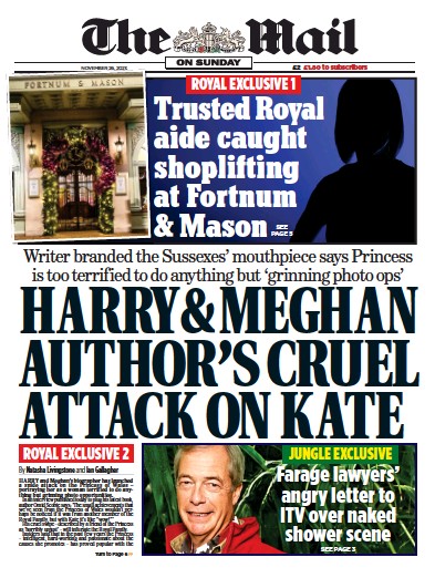 The Mail on Sunday Newspaper Front Page (UK) for 26 November 2023