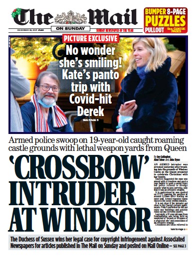 The Mail on Sunday Newspaper Front Page (UK) for 26 December 2021