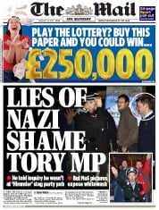 The Mail on Sunday (UK) Newspaper Front Page for 26 January 2014