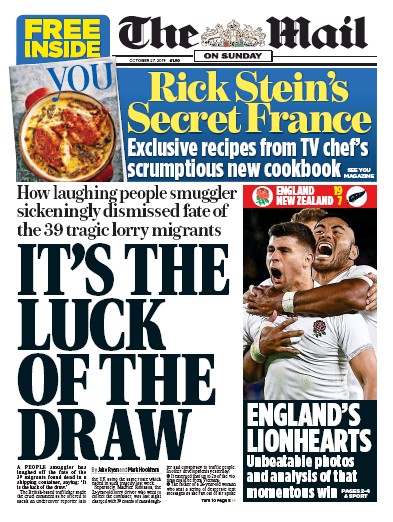 The Mail on Sunday Newspaper Front Page (UK) for 27 October 2019