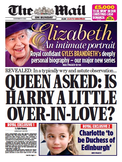 The Mail on Sunday Newspaper Front Page (UK) for 27 November 2022