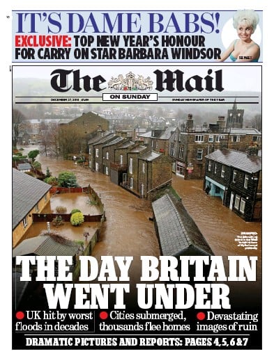 The Mail on Sunday Newspaper Front Page (UK) for 27 December 2015