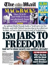The Mail on Sunday (UK) Newspaper Front Page for 27 December 2020