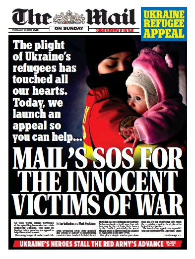 The Mail on Sunday Newspaper Front Page (UK) for 27 February 2022