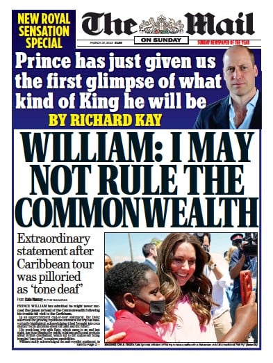 The Mail on Sunday Newspaper Front Page (UK) for 27 March 2022
