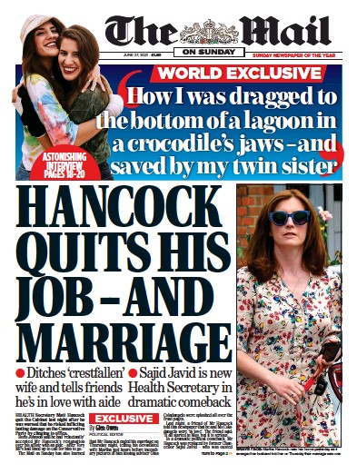 The Mail on Sunday Newspaper Front Page (UK) for 27 June 2021