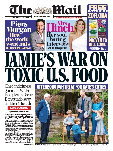 The Mail on Sunday Newspaper Front Page (UK) for 27 September 2020