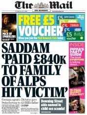 The Mail on Sunday Newspaper Front Page (UK) for 28 October 2012