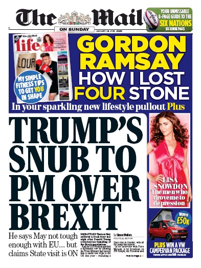 The Mail on Sunday Newspaper Front Page (UK) for 28 January 2018
