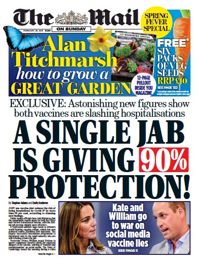 The Mail on Sunday Newspaper Front Page (UK) for 28 February 2021