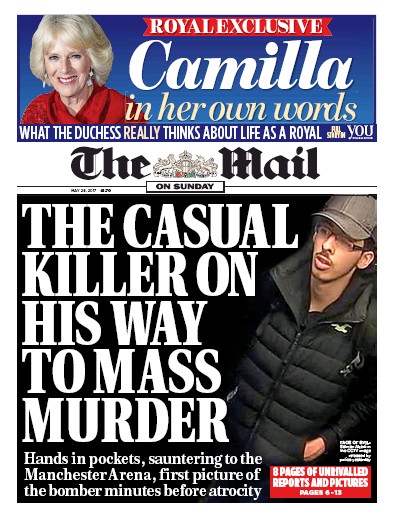 The Mail on Sunday Newspaper Front Page (UK) for 28 May 2017
