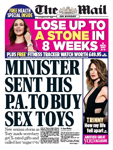 The Mail on Sunday Newspaper Front Page (UK) for 29 October 2017