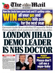 The Mail on Sunday front page for 29 October 2023