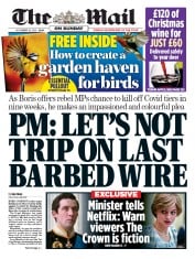 The Mail on Sunday (UK) Newspaper Front Page for 29 November 2020
