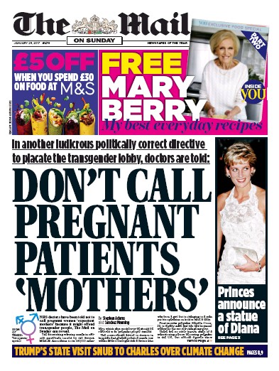 The Mail on Sunday Newspaper Front Page (UK) for 29 January 2017