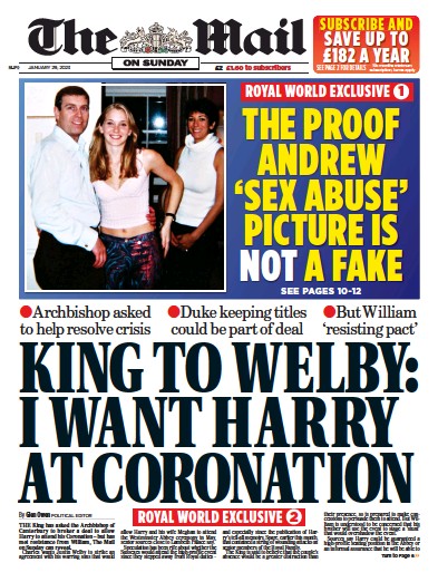 The Mail on Sunday Newspaper Front Page (UK) for 29 January 2023