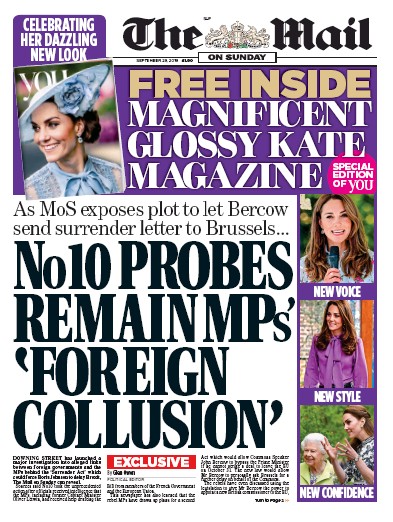 The Mail on Sunday Newspaper Front Page (UK) for 29 September 2019