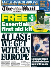 The Mail on Sunday (UK) Newspaper Front Page for 2 October 2011